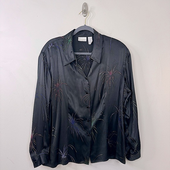 Elisabeth by Liz Claiborne Vintage 100% Silk Button Up Graphic Novelty Print 18 - Picture 1 of 9
